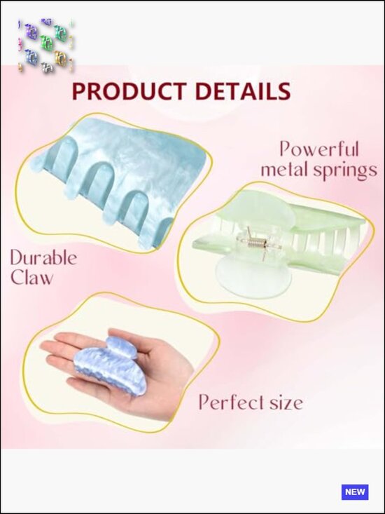 64 Large Acrylic Hair Claw Clips Bulk Non-Slip Strong Hold Barrettes Set main image 2
